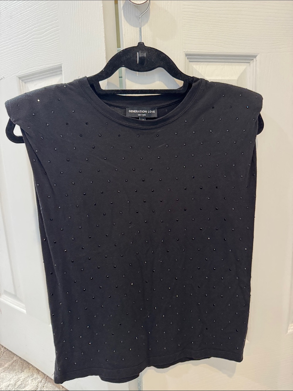 Generation Love Black Studded Shoulder-Pad Tee